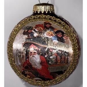 1993 Vintage Krebs Santa “Circa 1913” Silk Red Glass Christmas Ornament 4”